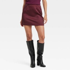 Burgundy Satin Mini Skirt